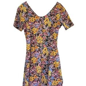 Vintage Fiasco Floral‎ Dress Bow Back Whimsigoth Retro 90s Aesthetic Party